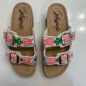 Jellypop White and Pink Embroidered Sandals